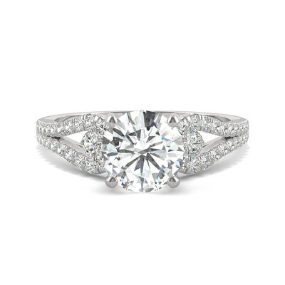 Round Moissanite Ring with Split-Shank Band in 14k white gold (2 1/5 ct. tw.)