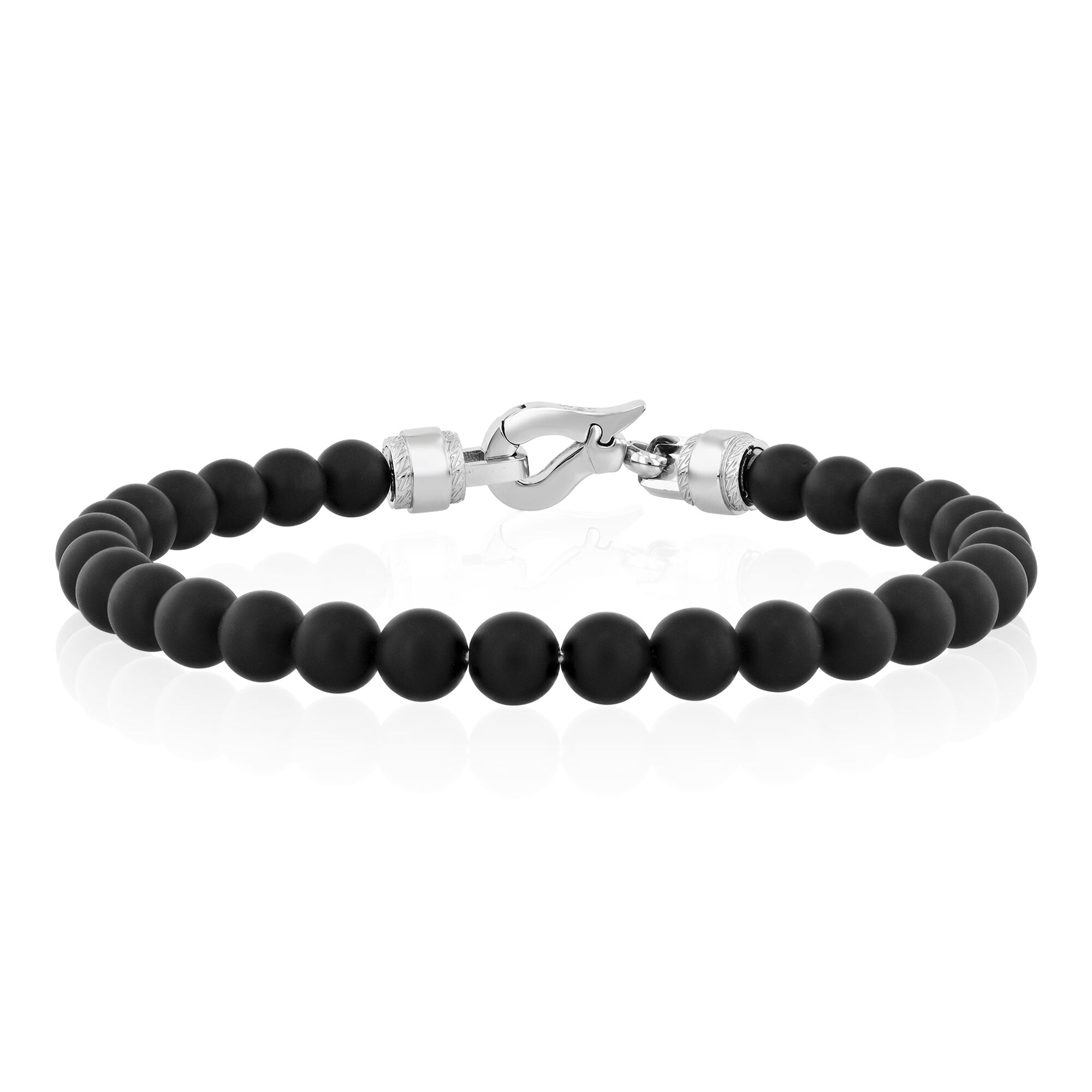 Forge & Foundry Men's Matte Black Solid Onyx Beaded Bracelet | Andalus (10mm Black, Medium