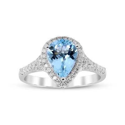 Pear-Shaped Aquamarine & Diamond Ring in 14K White Gold (1/3 ct. tw.)