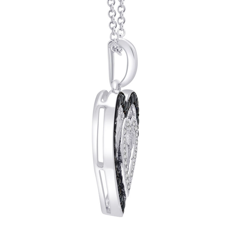 Double Heart Pendant with Black &amp; White Diamonds in Sterling Silver &#40;1/3 ct. tw.&#41;