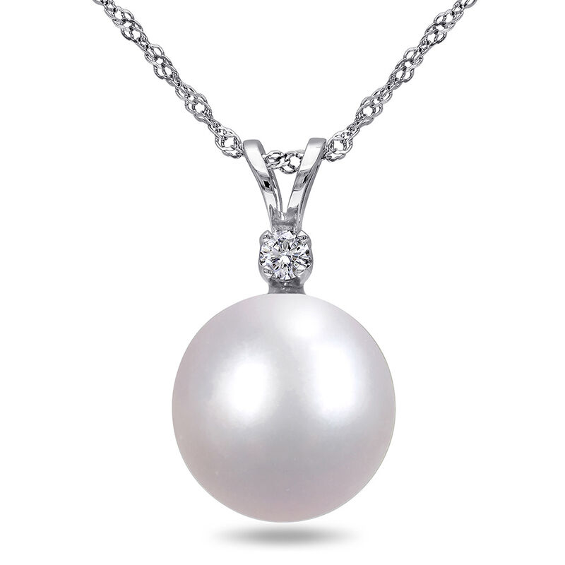 South Sea Single Pearl Necklace with Diamond Accent in 14K White Gold, 9-10mm