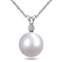 South Sea Single Pearl Necklace with Diamond Accent in 14K White Gold, 9-10mm