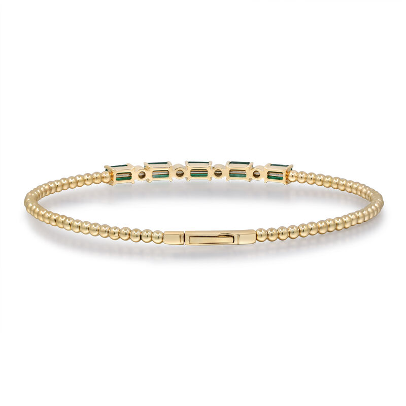 Emerald &amp; Diamond Flexible Bangle Bracelet in 14K Yellow Gold &#40;1/10 ct. tw.&#41;