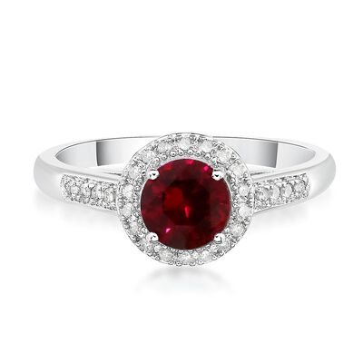 Lab Created Ruby & 1/8 ct. tw. Diamond Ring in Sterling Silver