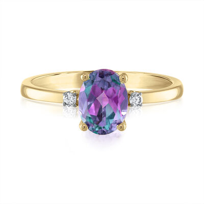 Oval Lab Created Alexandrite & Diamond Accent Ring in 14K Yellow Gold