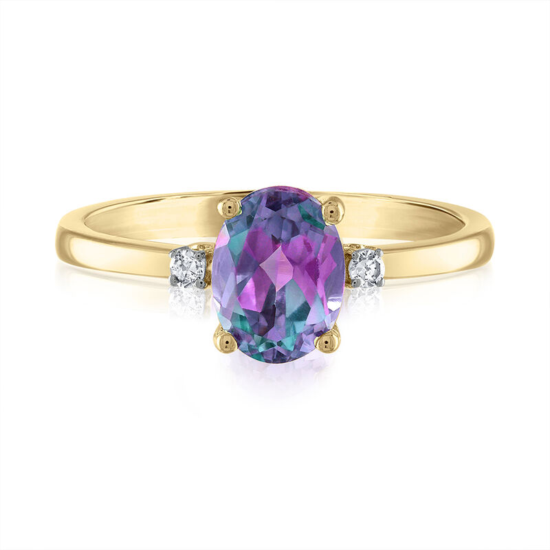 Oval Lab Created Alexandrite &amp; Diamond Accent Ring in 14K Yellow Gold