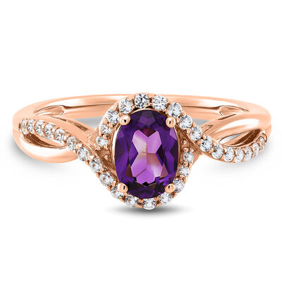 Oval Amethyst & Lab Created White Sapphire Ring in 10K Rose Gold