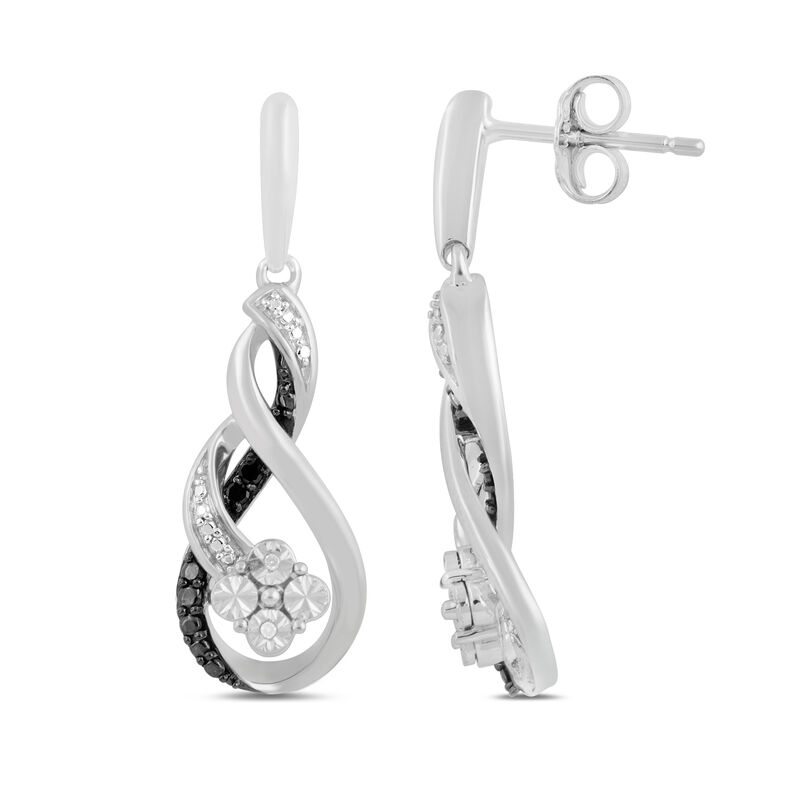  Black Diamond &amp; Diamond Accent Earrings in Sterling Silver