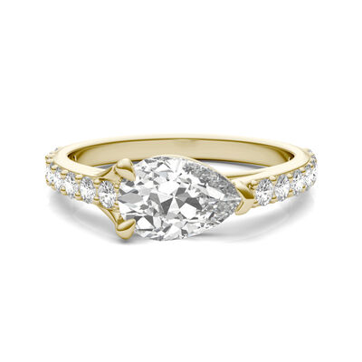 Lab-Created Moissanite East-West Engagement Ring in 14K Yellow Gold (2 ct. tw.)
