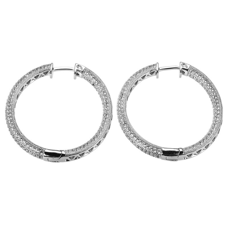 Lab Created White Sapphire Hoop Earrings in Sterling Silver