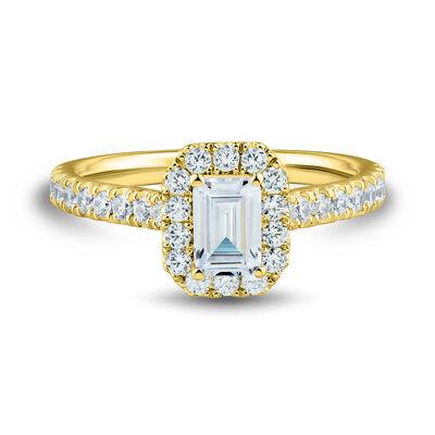 lab grown diamond engagement ring with emerald-cut in 14k yellow gold (1 1/4 ct. tw.)