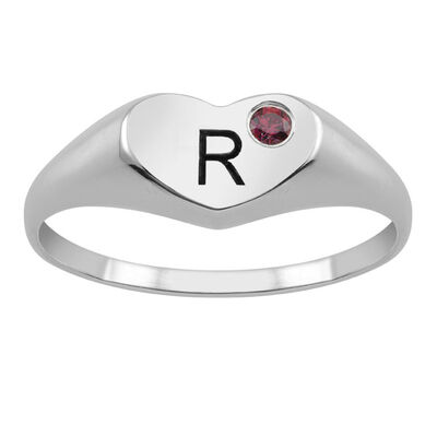 Heart Shaped Initial Ring with Custom Gemstone