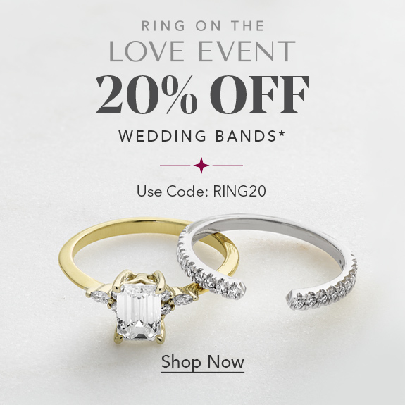 Ring on the love event. 20% off wedding bands*. Use Code: RING20. Shop Now