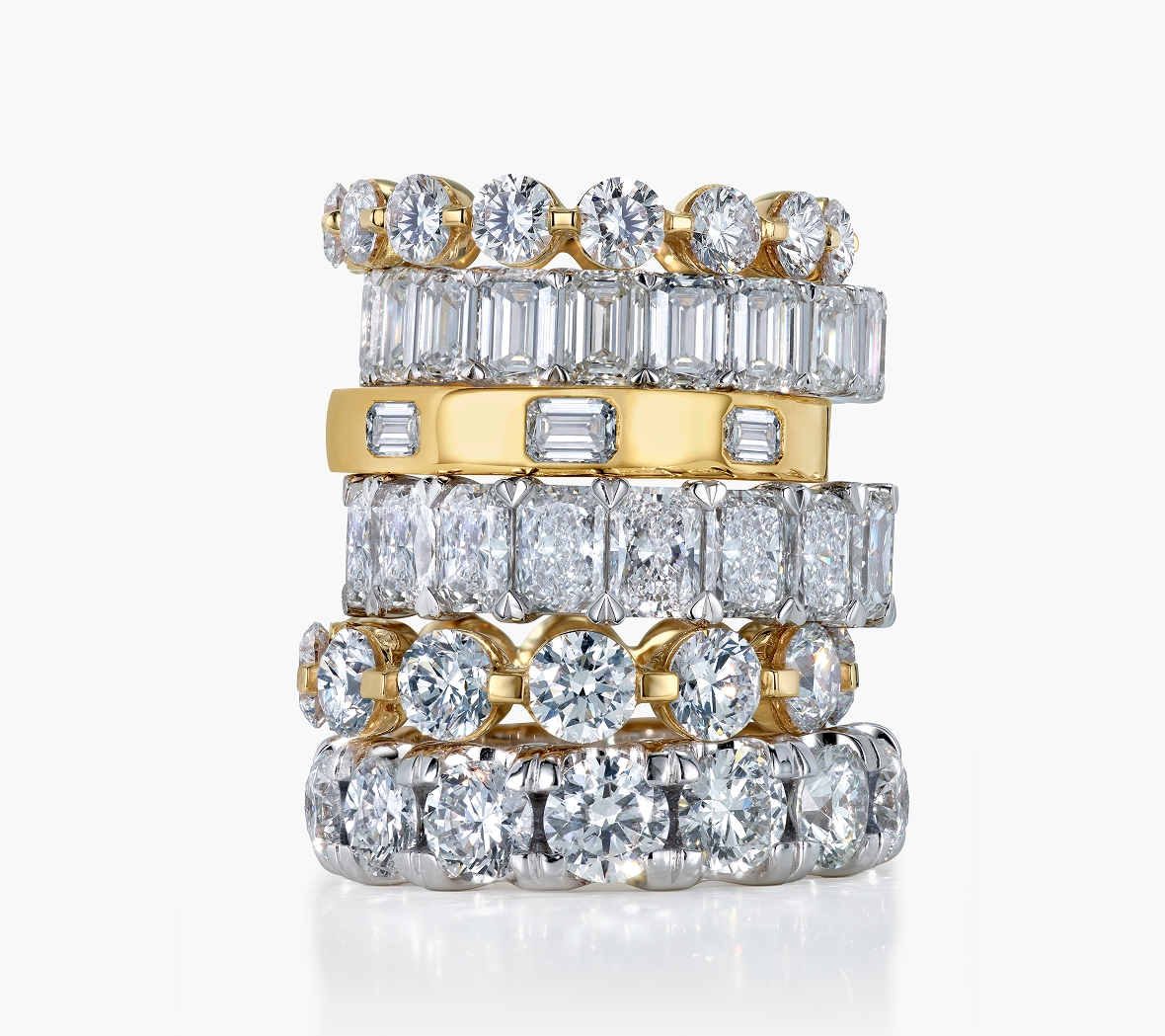 A stack of diamond eternity bands