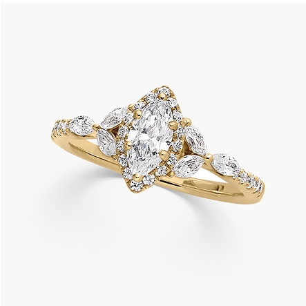 Signature collection marquise shaped yellow gold diamond engagement ring