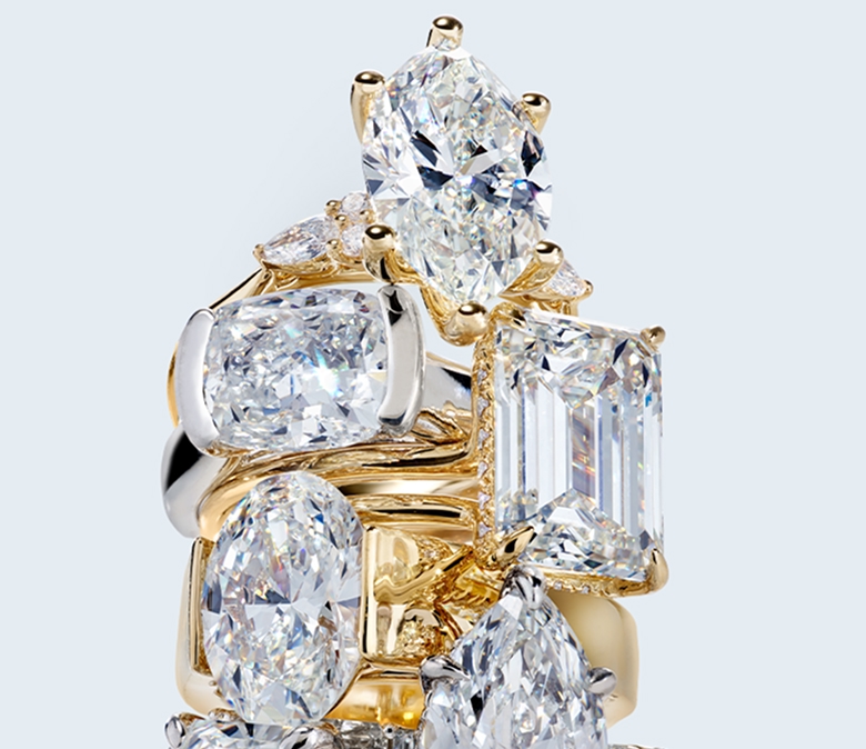 A stack of custom diamond engagement rings