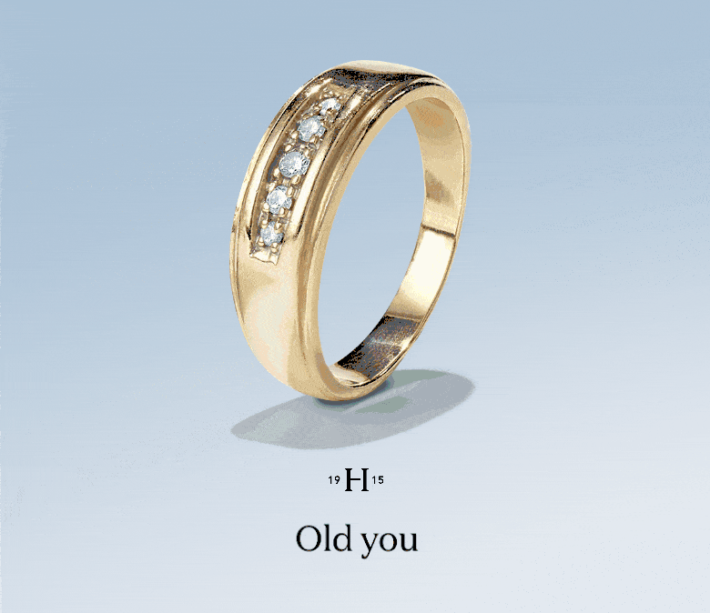 Image of a gold wedding band with diamonds with text saying, "Why trade-up?"