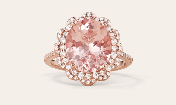 Morganite and Diamond Halo Ring 1/5ctw | REEDS Jewelers