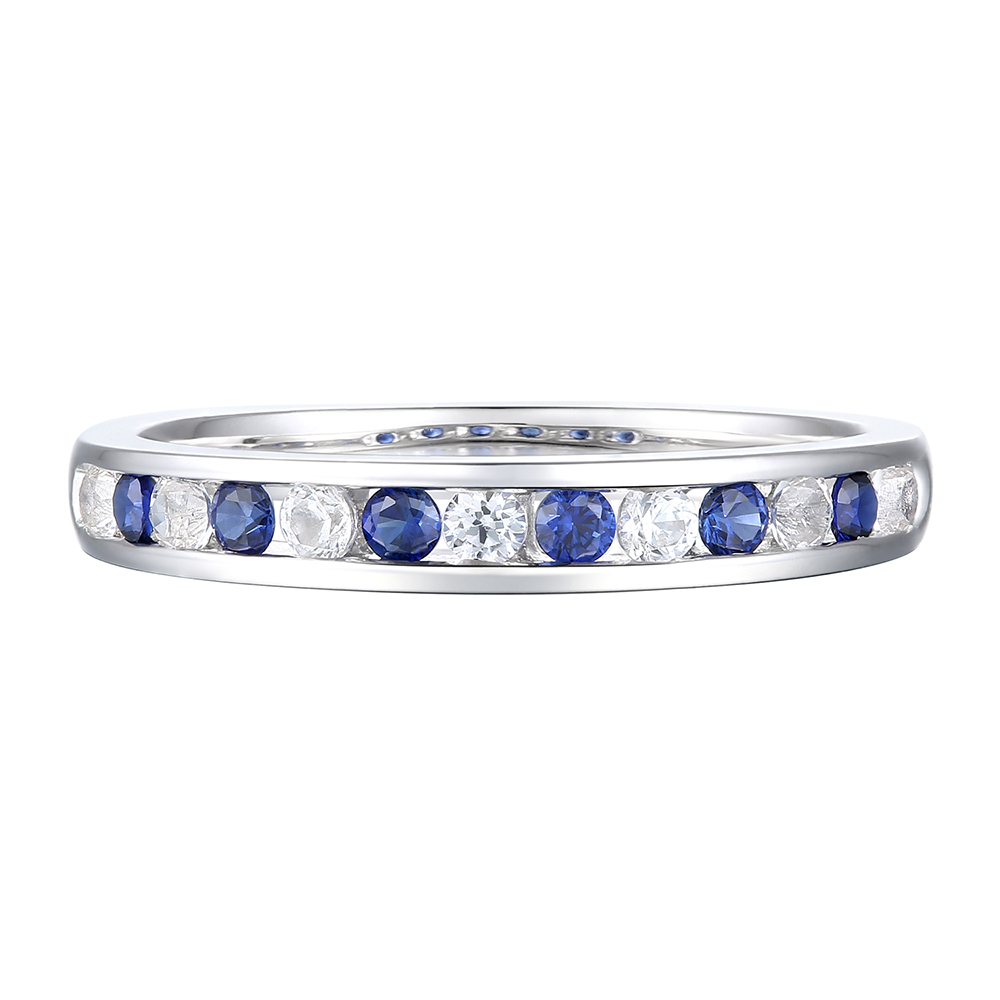 Blue Sapphire Ring with Diamonds in 14K White Gold