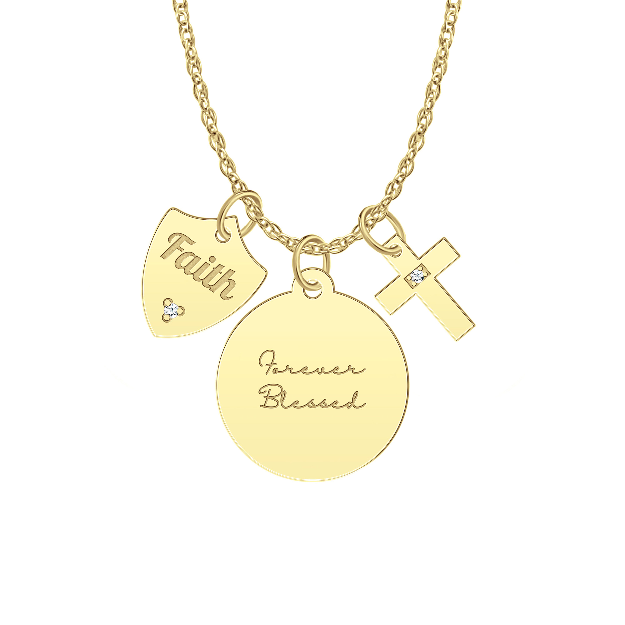 ThreePiece Religious Charm Necklace with Diamond Accent