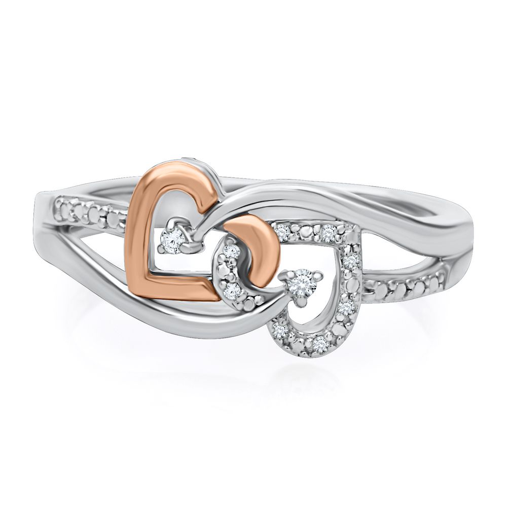 10K Yellow Gold Diamond Two Hearts Ring (1/10 cttw), Size 6 : Amazon.ca:  Clothing, Shoes & Accessories