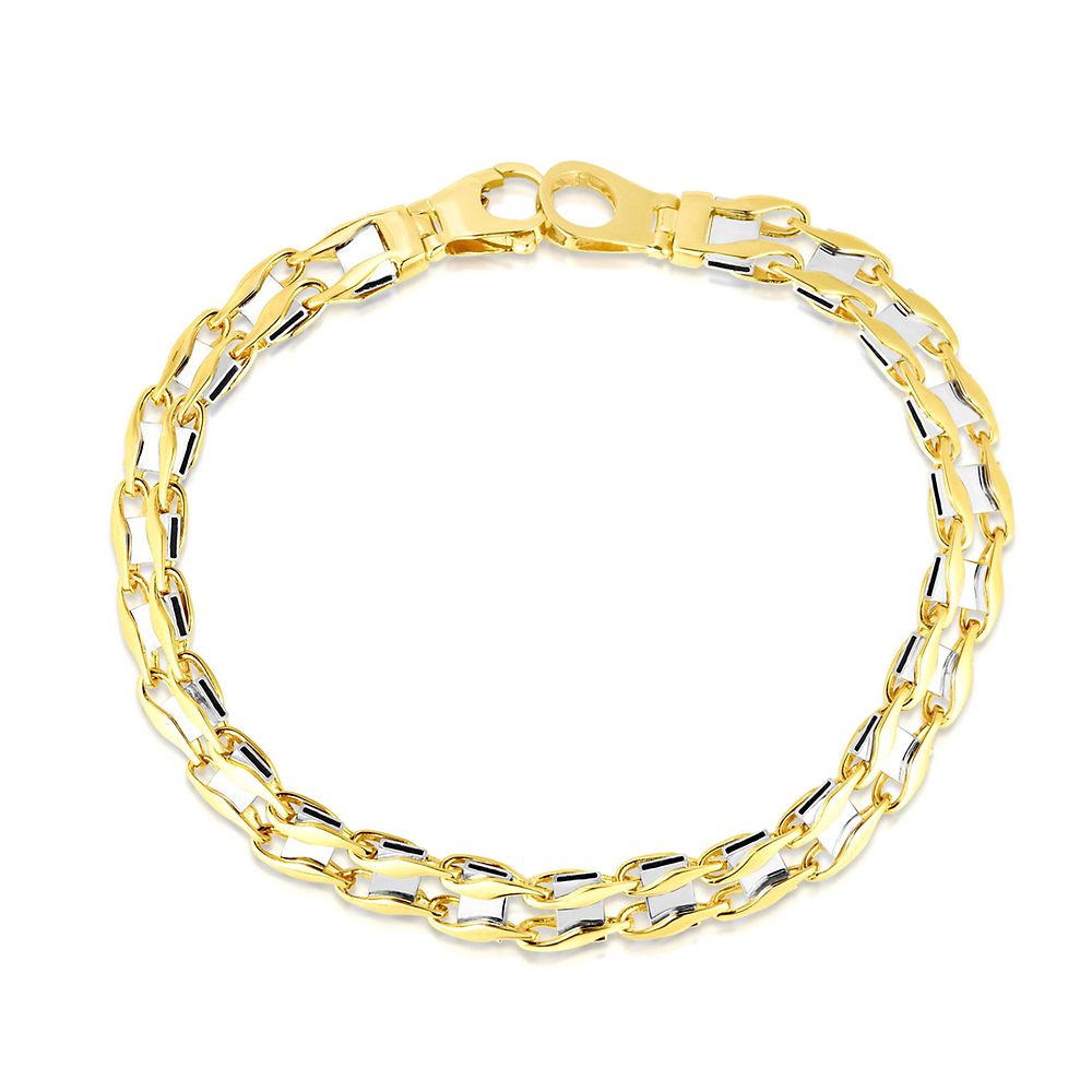Men's Railroad Bracelet in 14K Yellow & White Gold Helzberg Diamonds