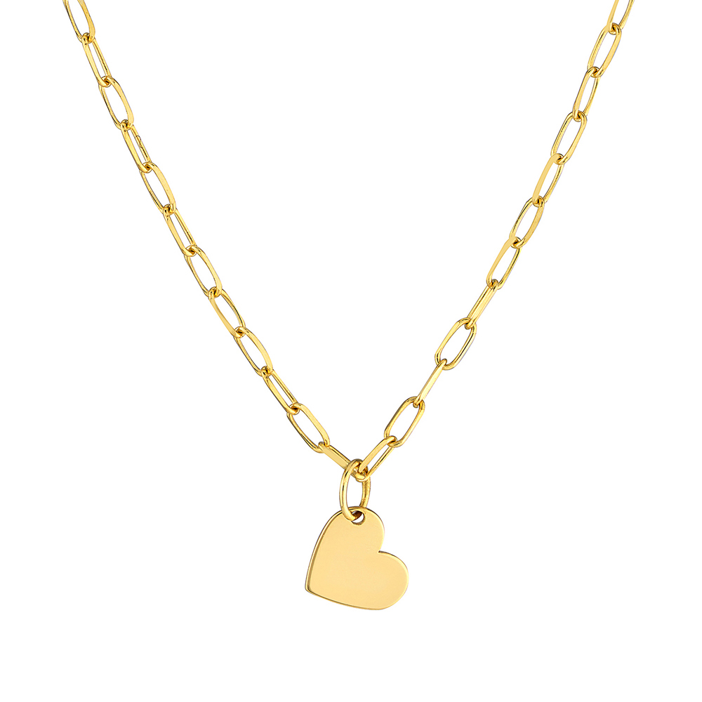 Paperclip Chain Heart Necklace in 14K Yellow Gold