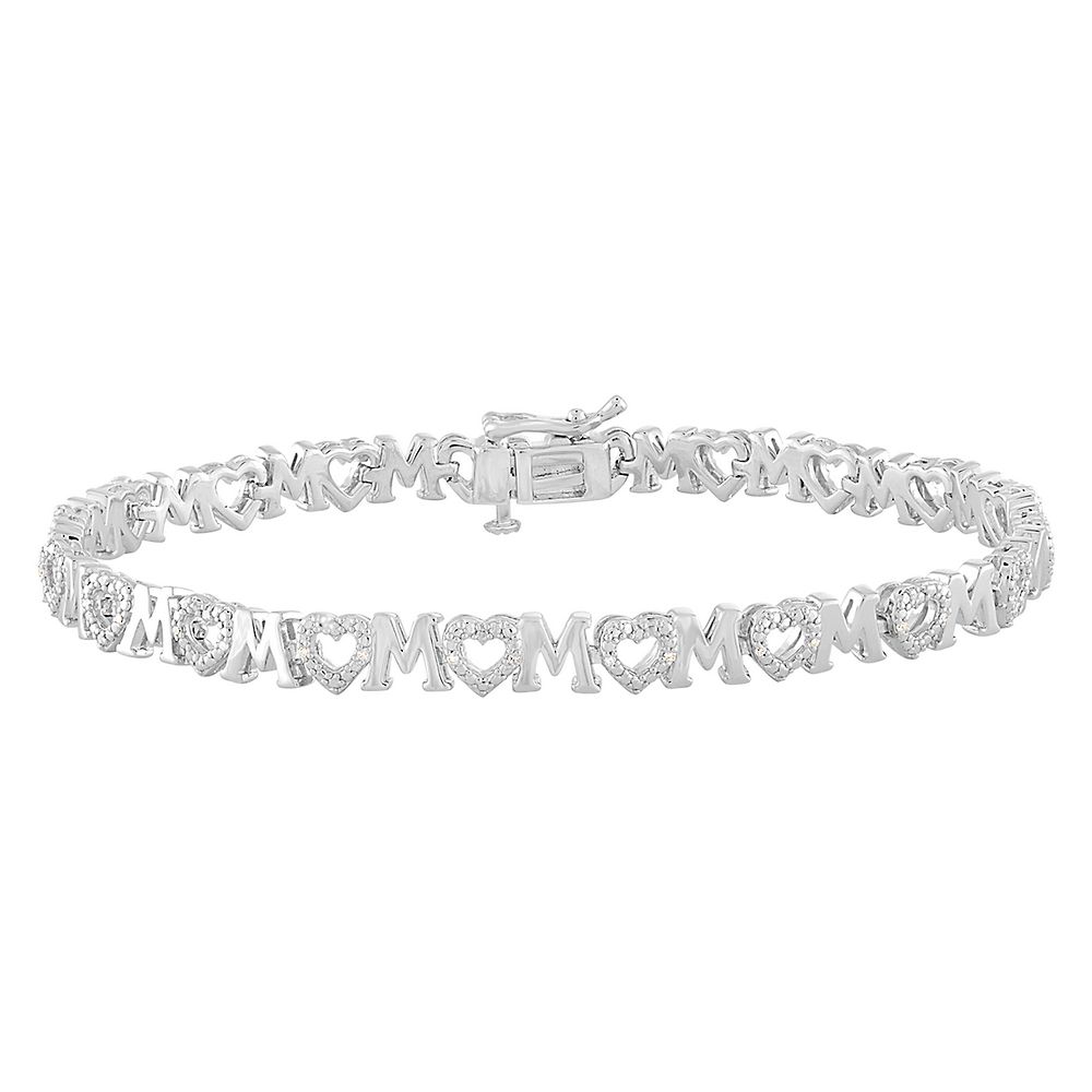 1/10 ct. tw. Diamond Mom Heart Bracelet in Sterling Silver | Helzberg ...
