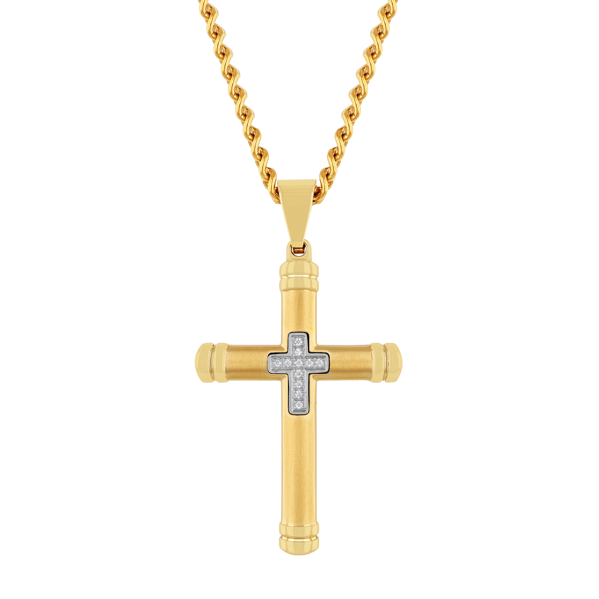 Men's Cross Pendant with Diamond Accents in Yellow Ion-Plated Stainless ...
