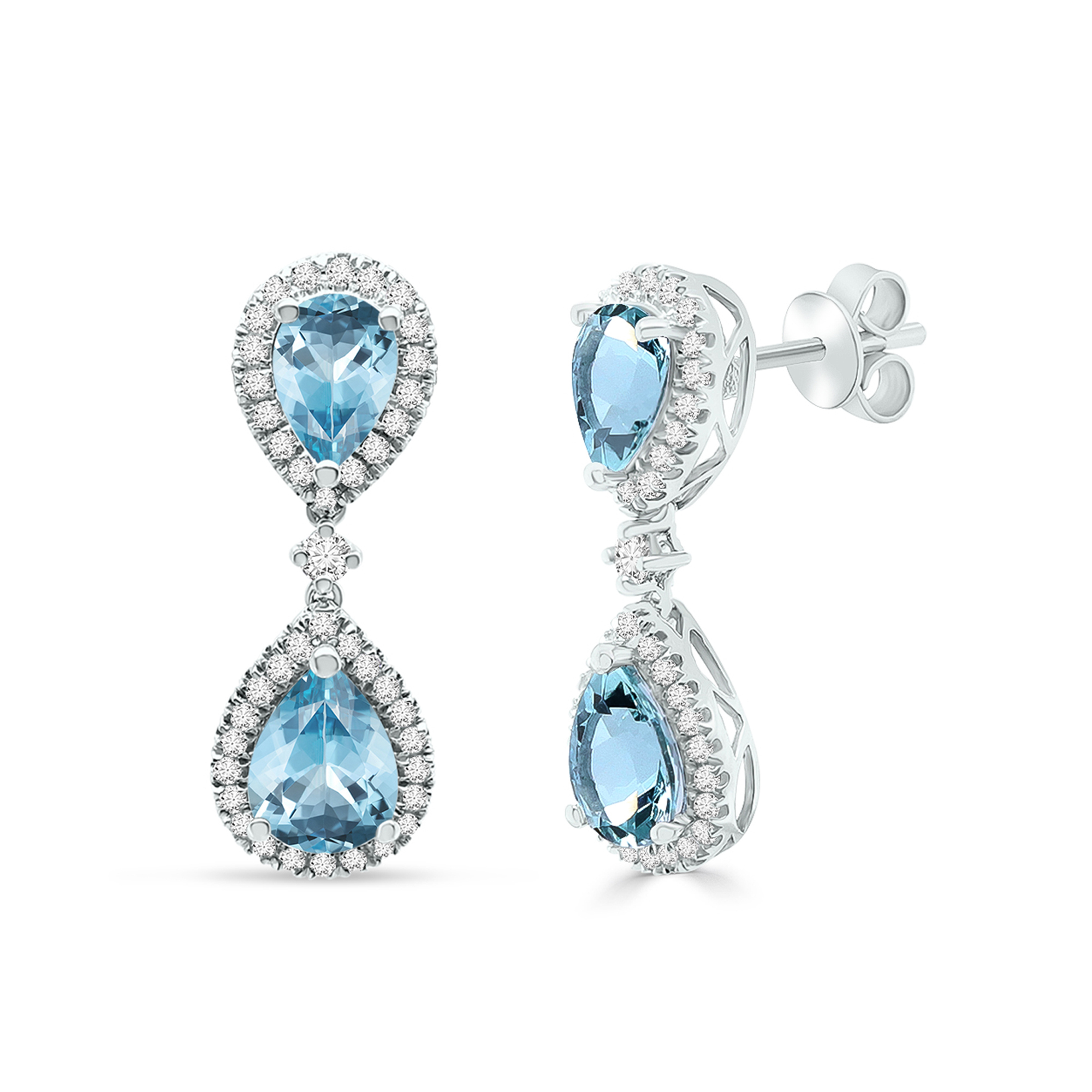 Late Art Deco Platinum Aquamarine Briolette + Diamond Earrings – A. Brandt  + Son