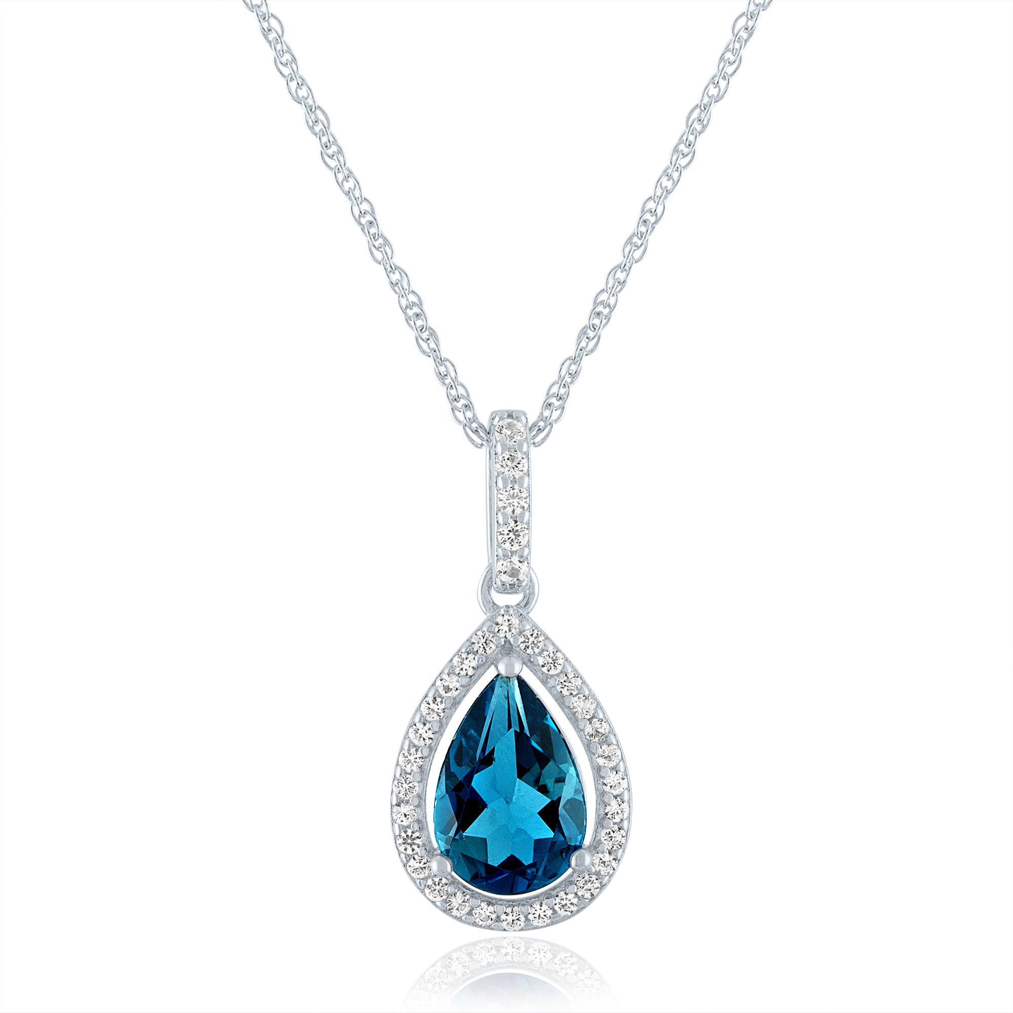 London Blue Topaz and Lab-Created White Sapphire Halo Pendant in ...