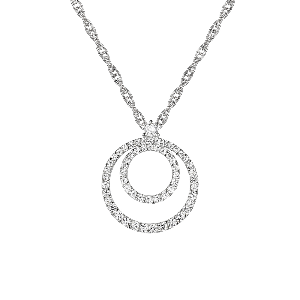 Diamond Double Circle Pendant in 10K White Gold