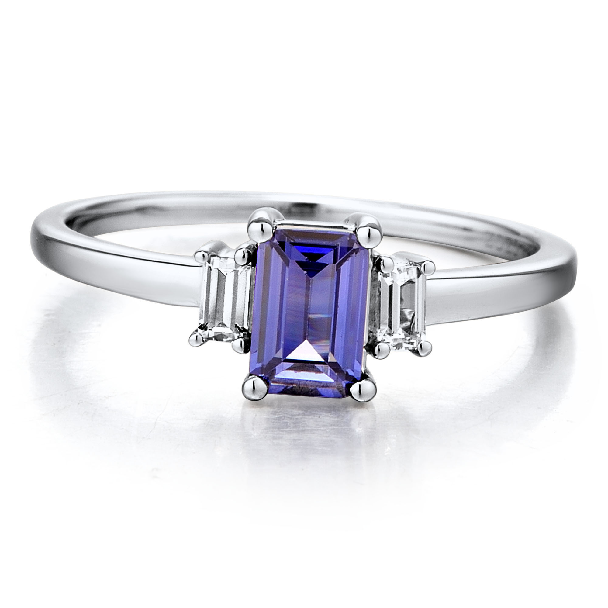 Handmade 925 Sterling Silver 1.5ct Baguette Tanzanite & White Sapphire Ring - Solitaire Style