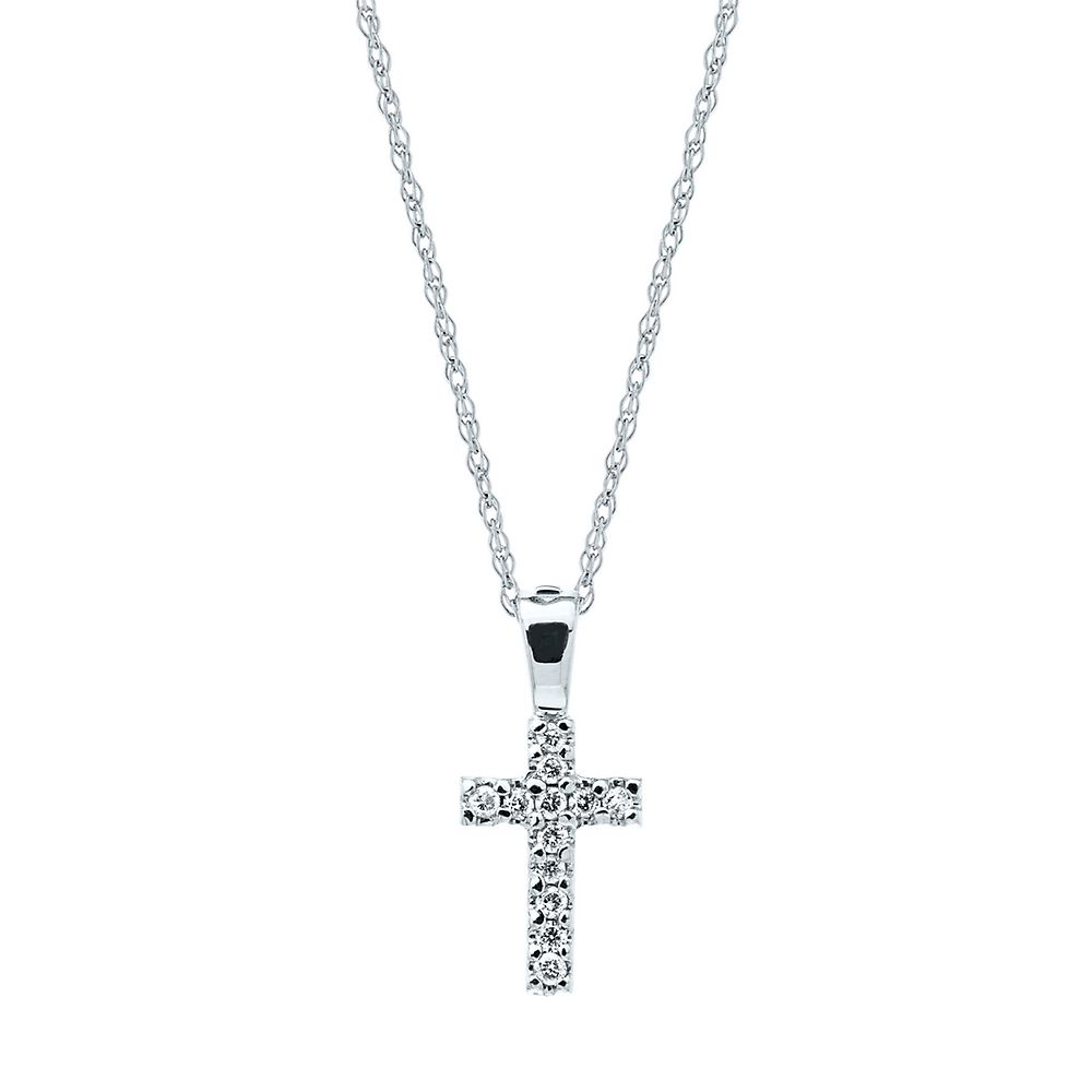 Children's Diamond Cross Pendant in 14K White Gold | Helzberg Diamonds