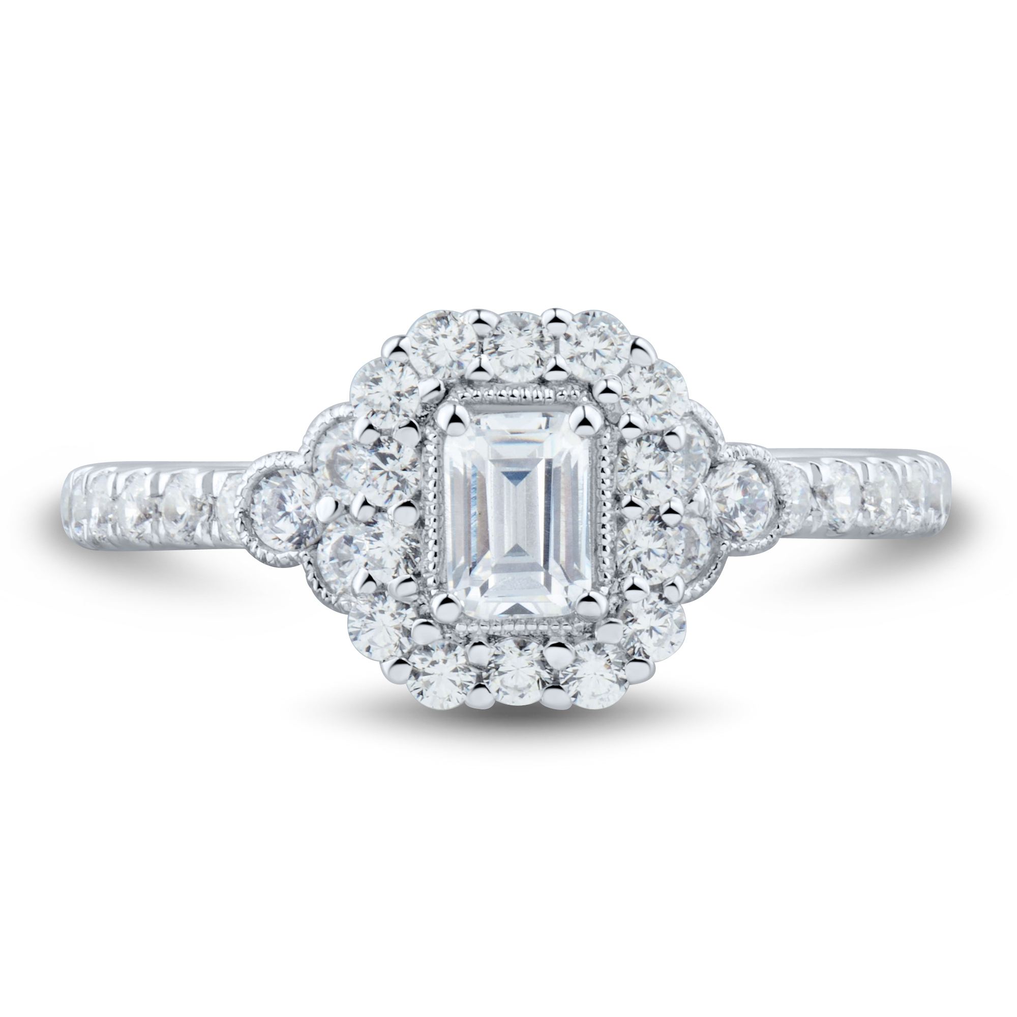 Helzberg Signature Emerald-Cut Halo Engagement Ring