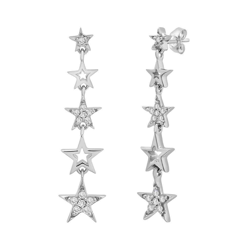 Diamond Star Drop Earrings In Sterling Silver 1 10 Ct Tw