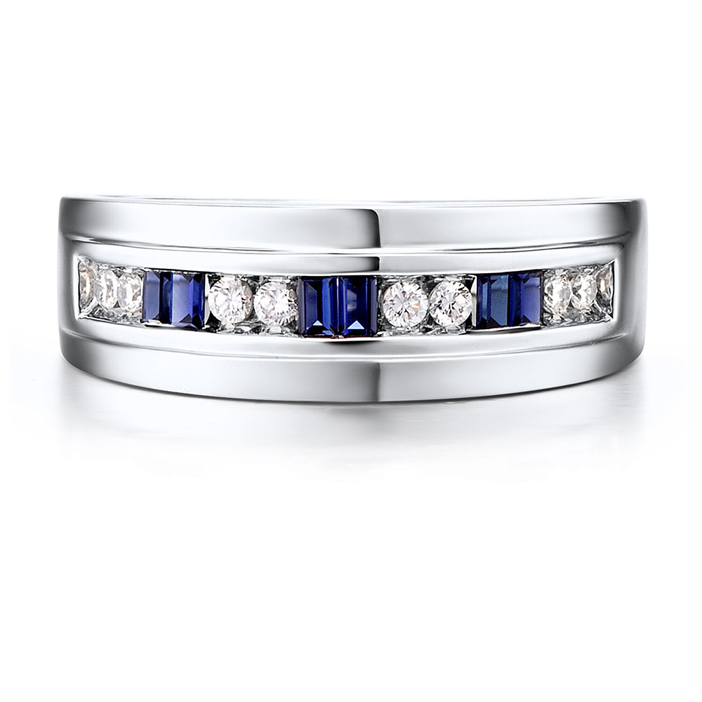 Men's Diamond & Blue Sapphire Ring in 10K White Gold Helzberg Diamonds