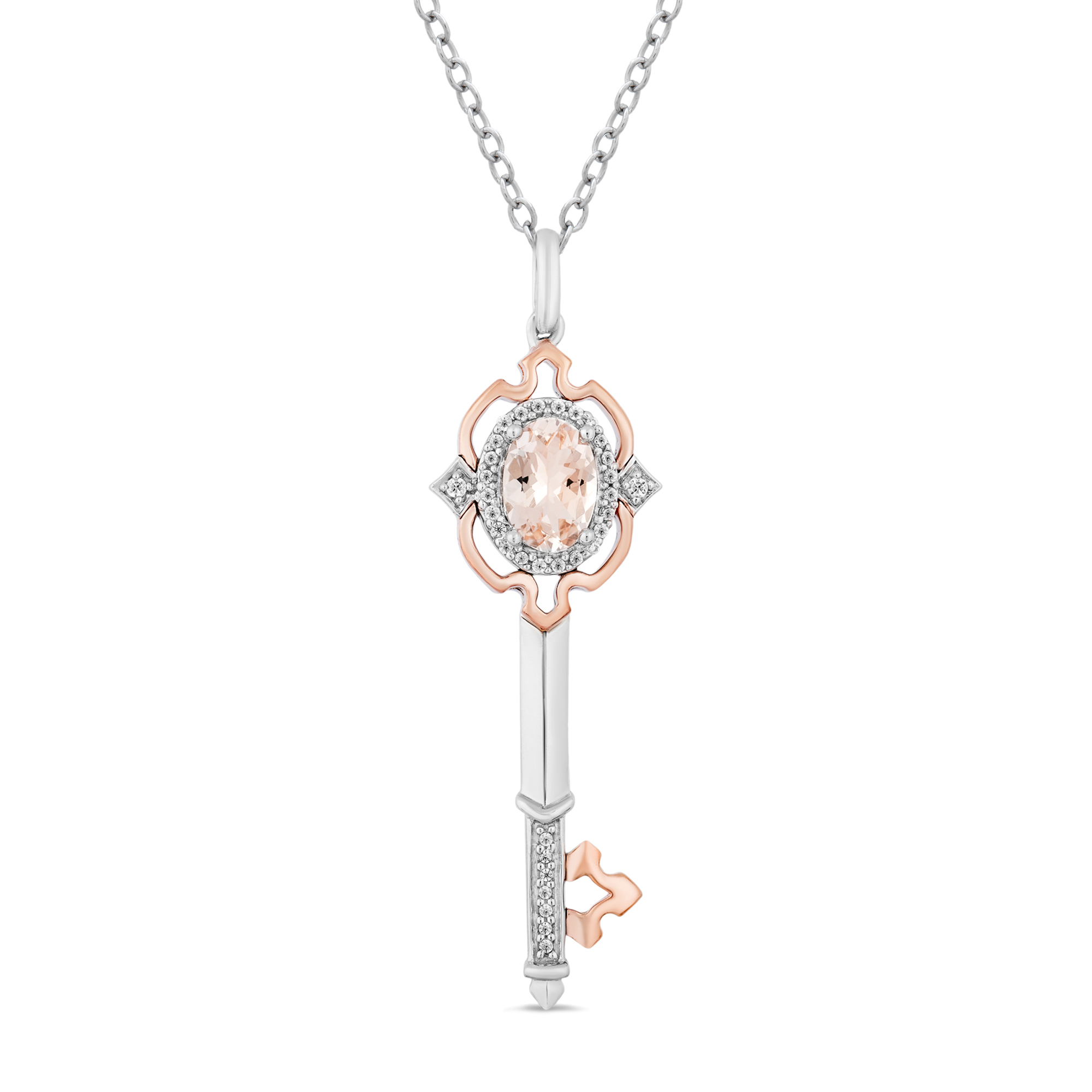 Enchanted Disney Fine Jewelry Diamond Ariel Shell Key Pendant Necklace  (1/10 ct. t.w.) in Sterling Silver & 14k Rose Gold-Plate, 16