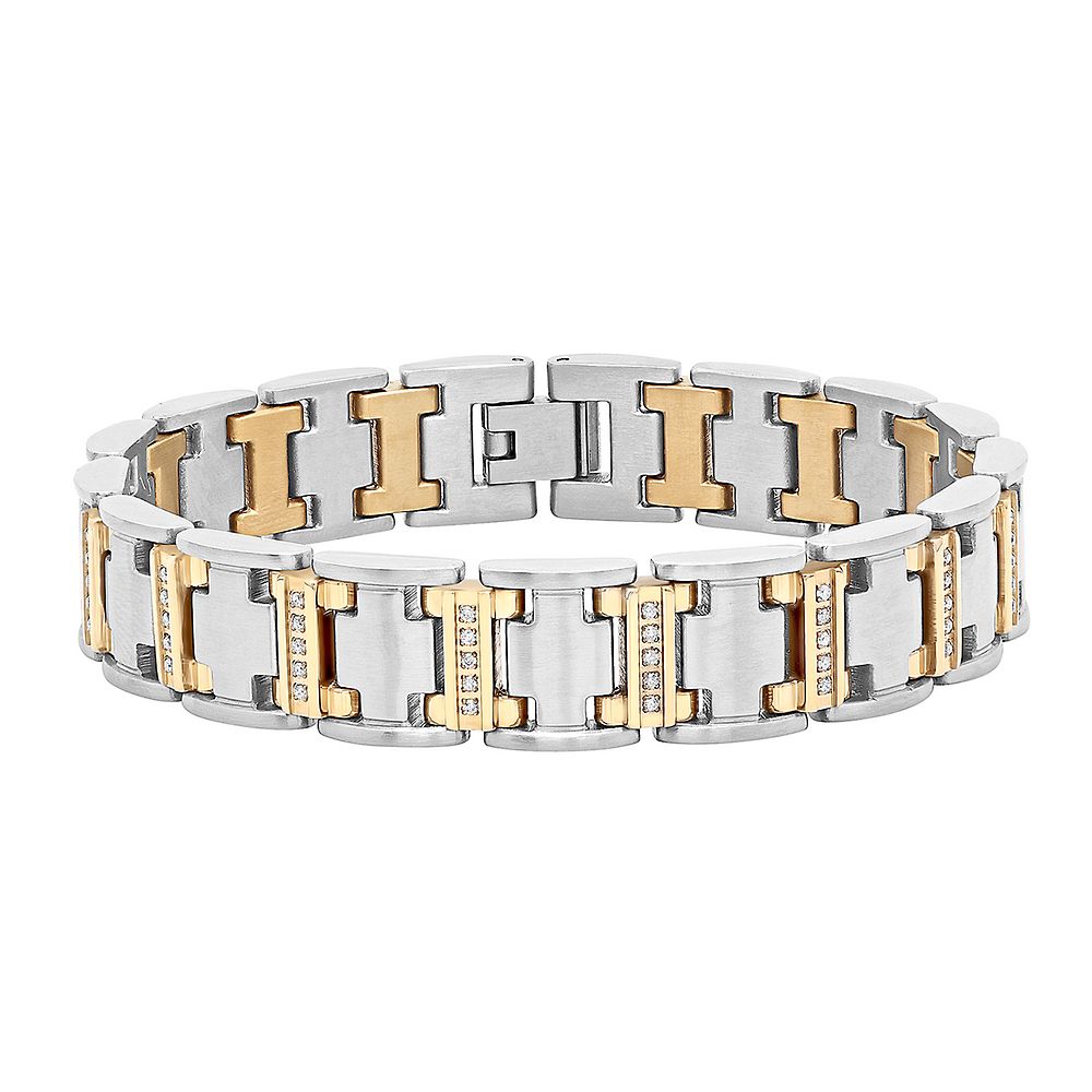 Men's 1/2 ct. tw. Diamond TwoTone Bracelet in Stainless Steel Helzberg Diamonds