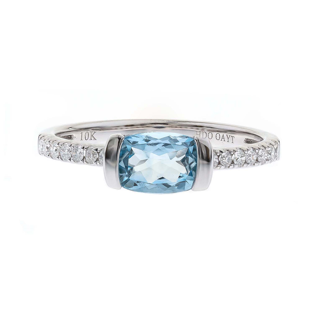 Aquamarine & 1/7 ct. tw. Diamond Ring in 10K White Gold | Helzberg Diamonds