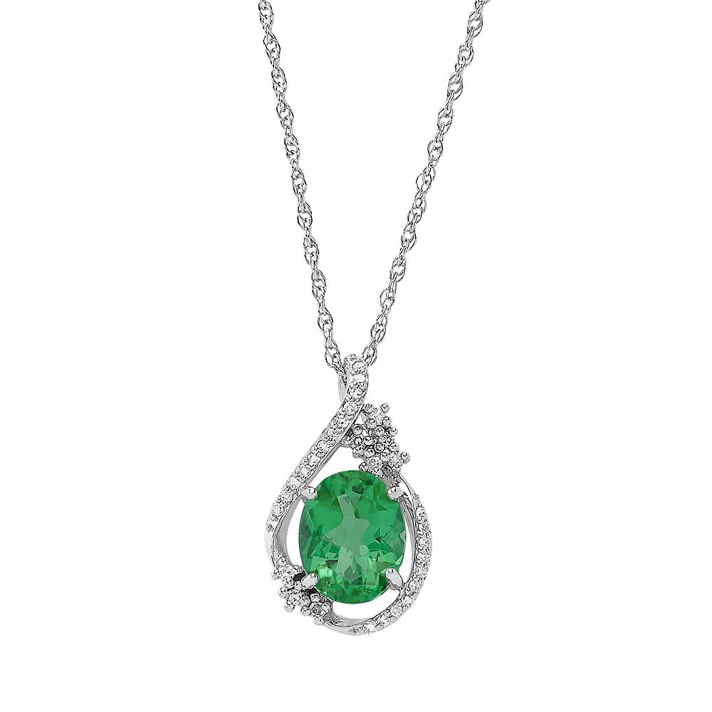 Lab Created Emerald and 1/10 ct. tw. Diamond Pendant in Sterling Silver ...