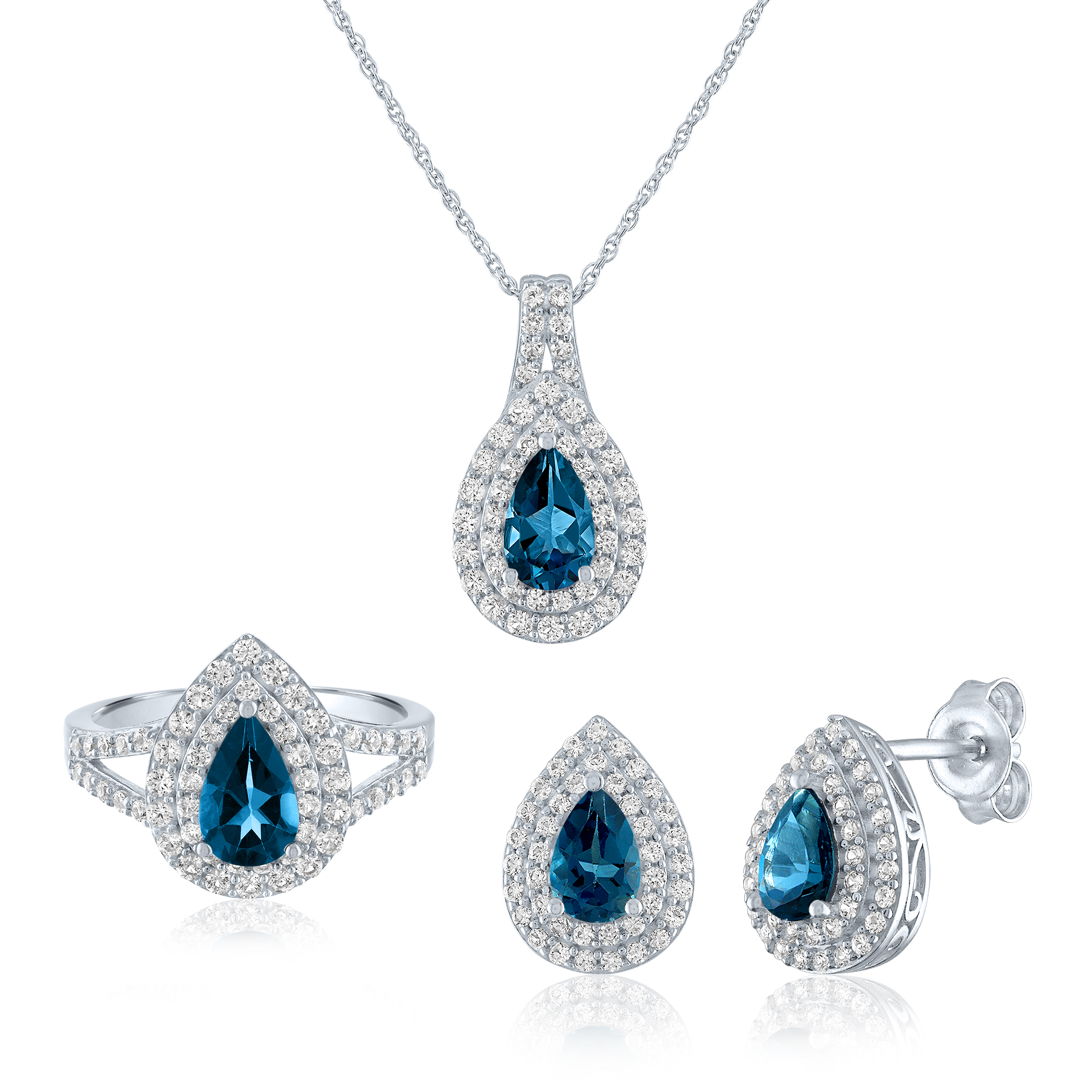 London Blue Topaz and Lab-Created White Sapphire Pendant, Earrings and ...