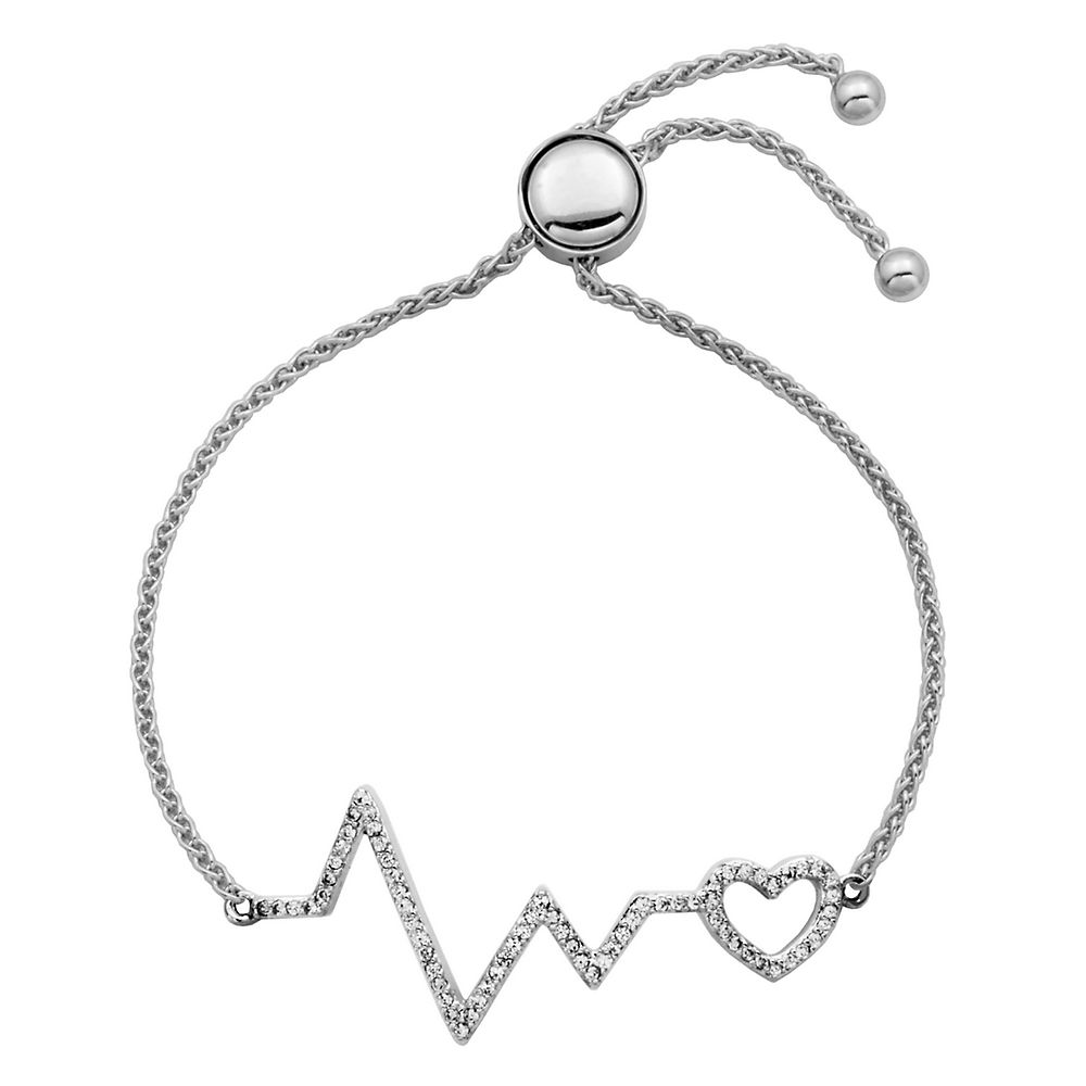 Lab Created White Sapphire Heartbeat Bolo Bracelet in Sterling Silver ...