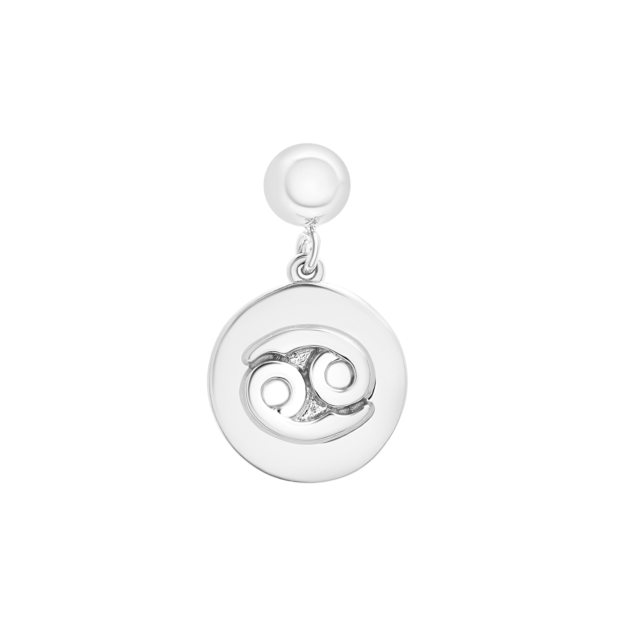 Cancer Zodiac Disc Bead Charm in Sterling Silver