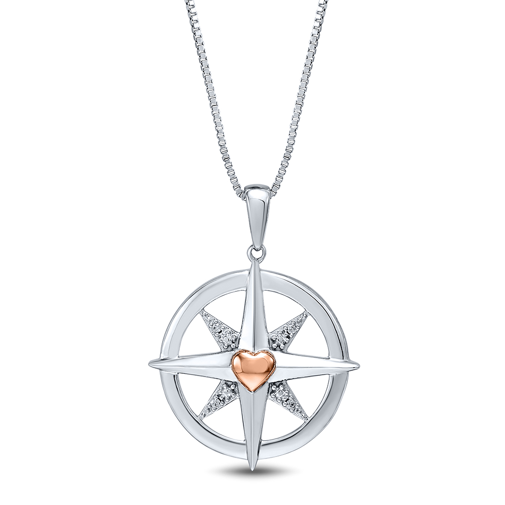 Diamond Compass Pendant in Sterling Silver Helzberg Diamonds