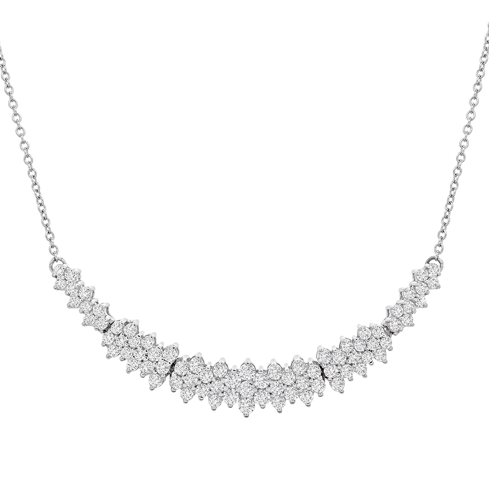 Smile Necklace with Diamond Clusters in 10K White Gold