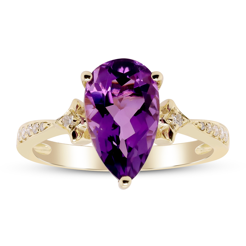 Pear-Shaped Amethyst Ring with Diamond Accents