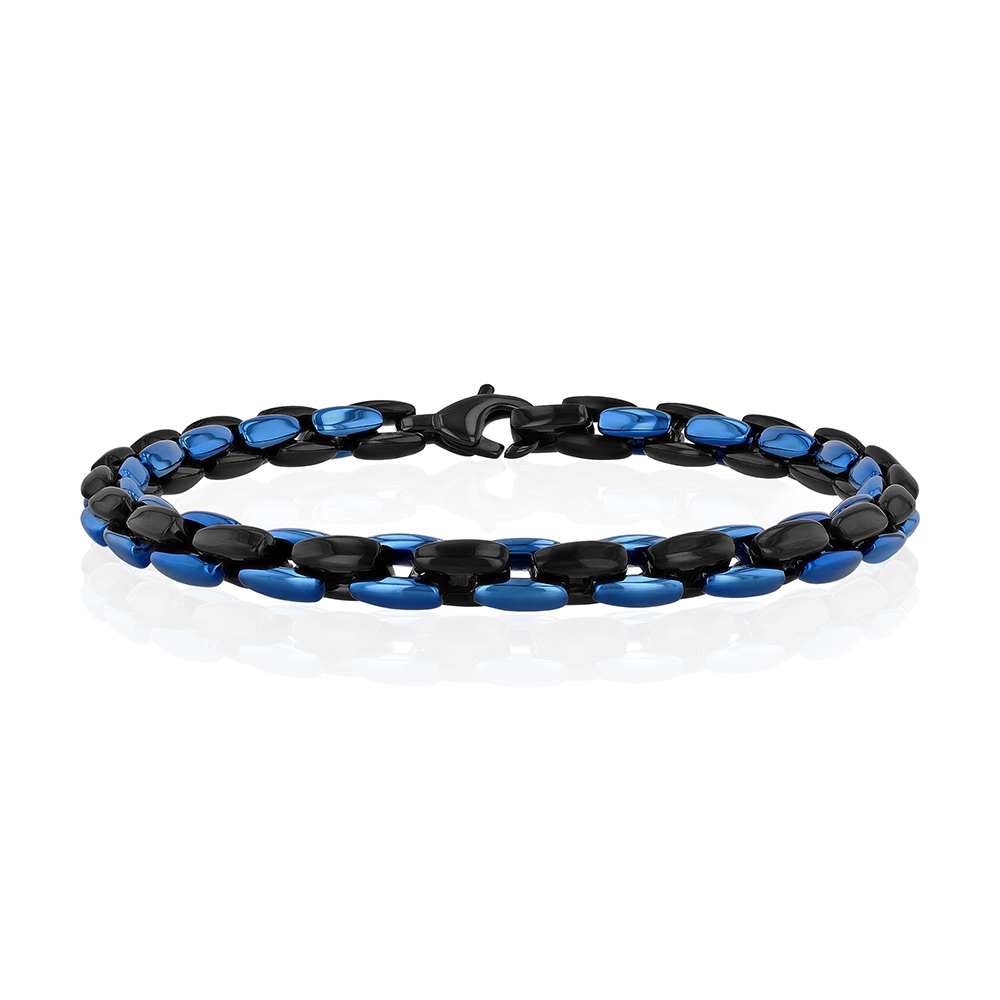 Men’s TwoTone Link Bracelet in Black & Blue Stainless Steel