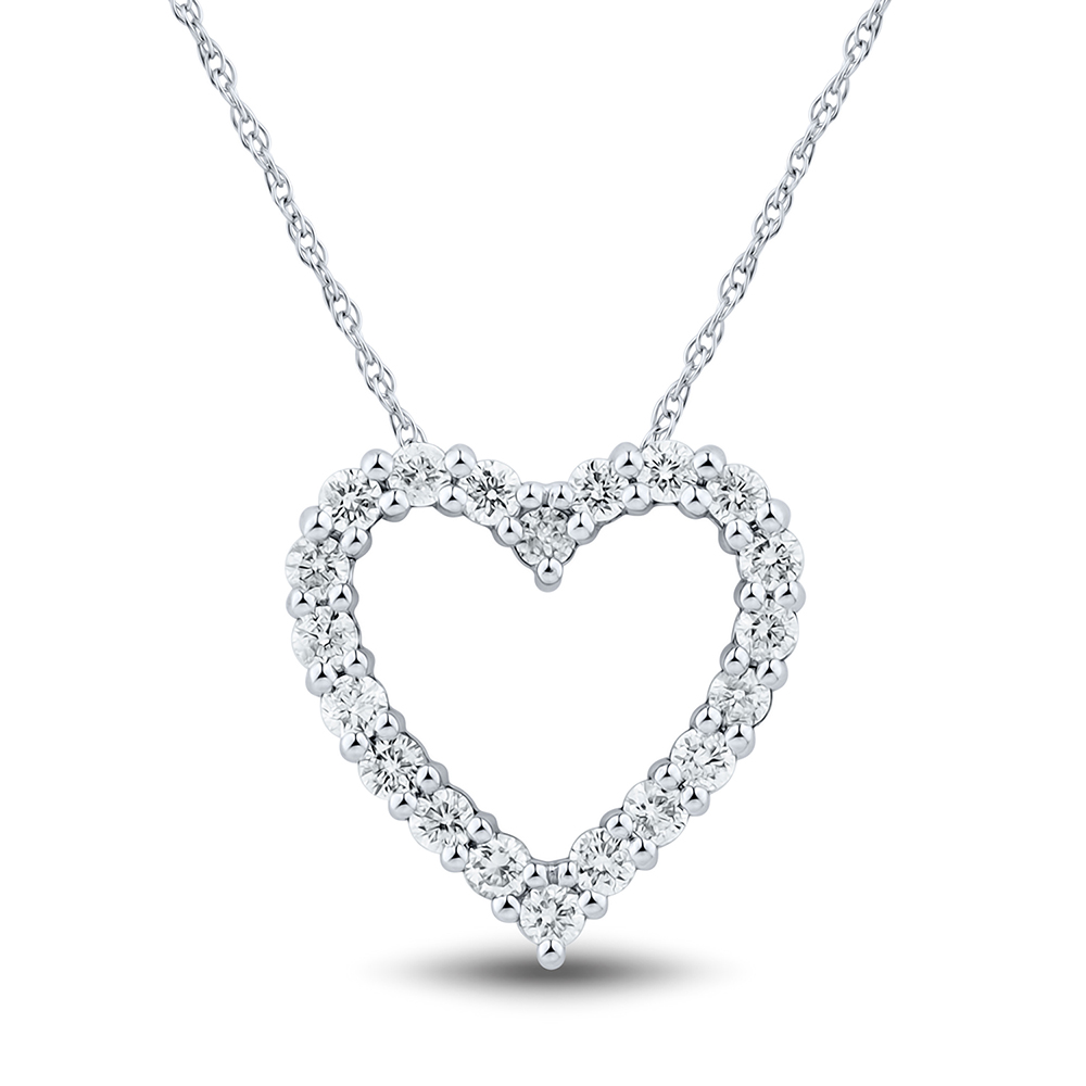 Open Diamond Heart Pendant Necklace 14K White Gold
