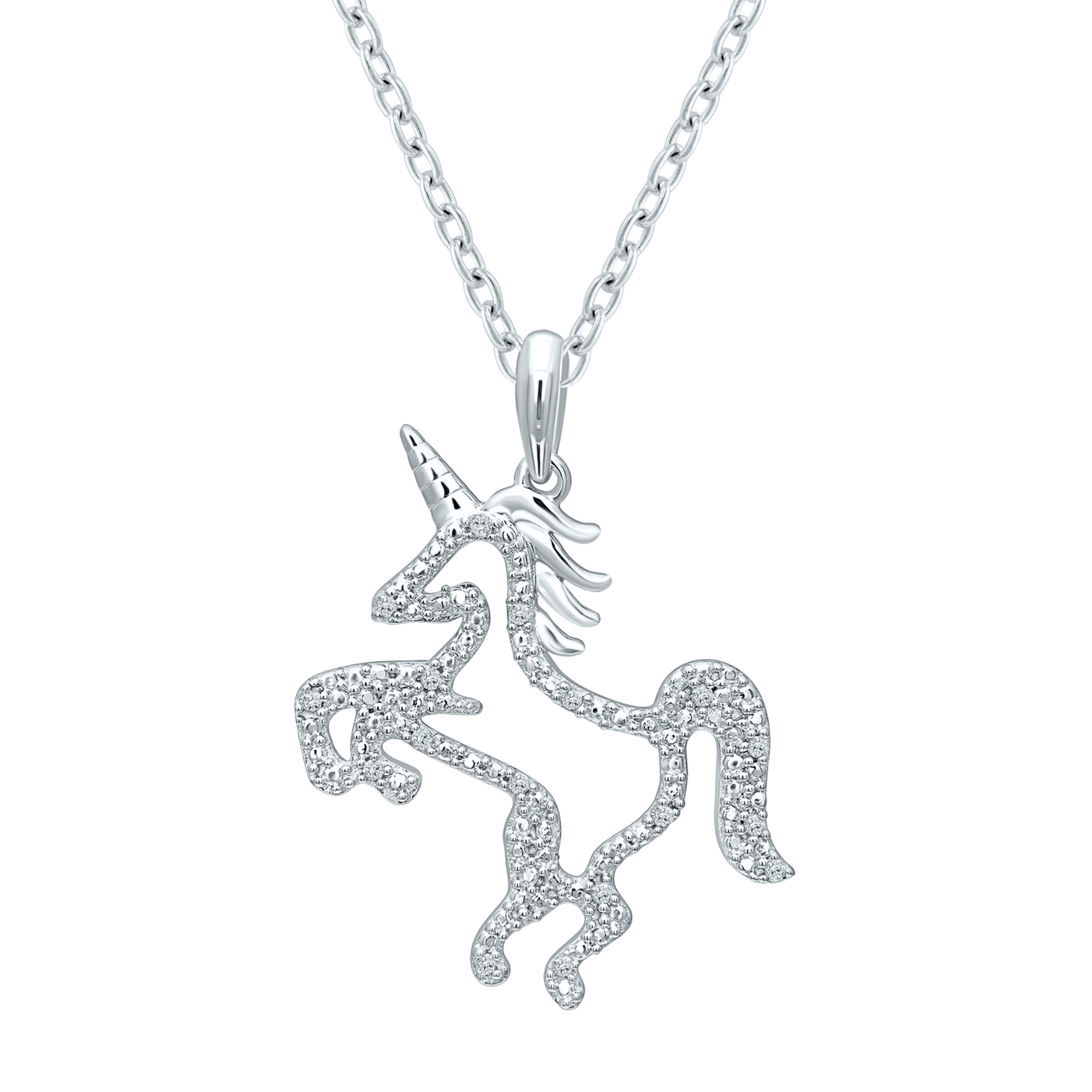 925 Sterling Silver Unicorn Love Heart Pendant Necklace in Gift Box w/ 18